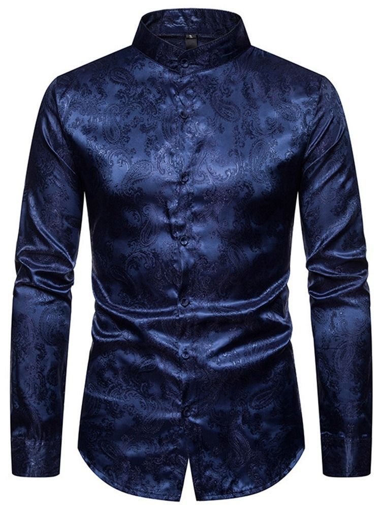 Chemise Unie Pour Hommes À Col Montant Et À Boutonnage Simple