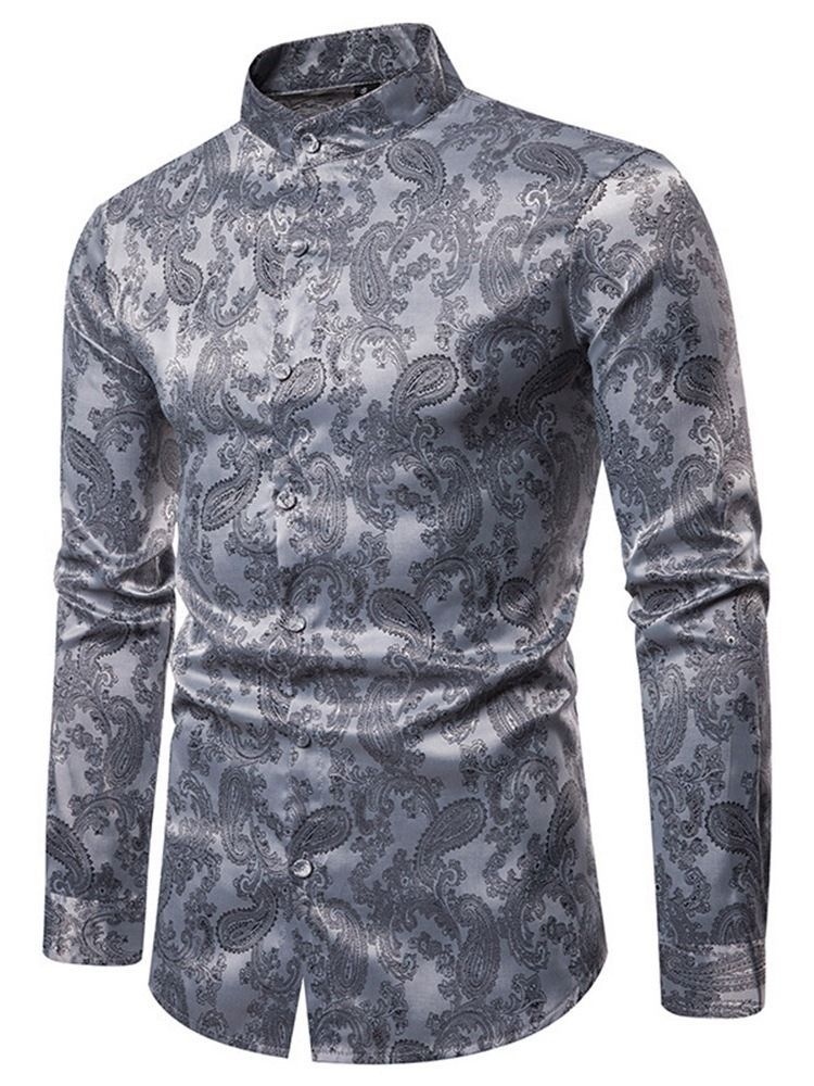 Chemise Unie Pour Hommes À Col Montant Et À Boutonnage Simple