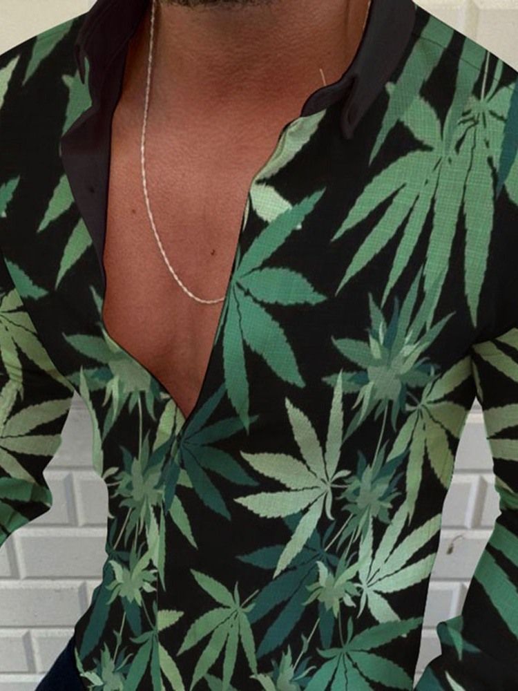 Chemise Verte Mince Pour Hommes À Imprimé De Feuilles