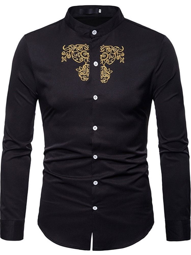 Ol Chemise Homme Simple Boutonnage Simple À Col Montant