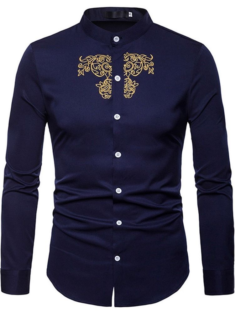 Ol Chemise Homme Simple Boutonnage Simple À Col Montant