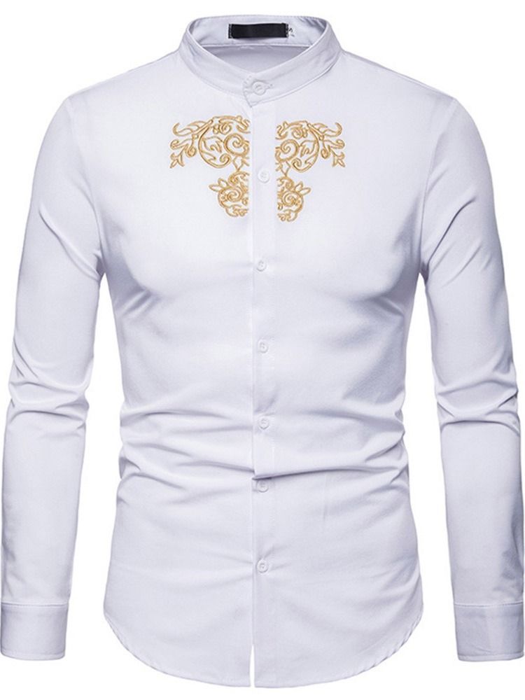 Ol Chemise Homme Simple Boutonnage Simple À Col Montant