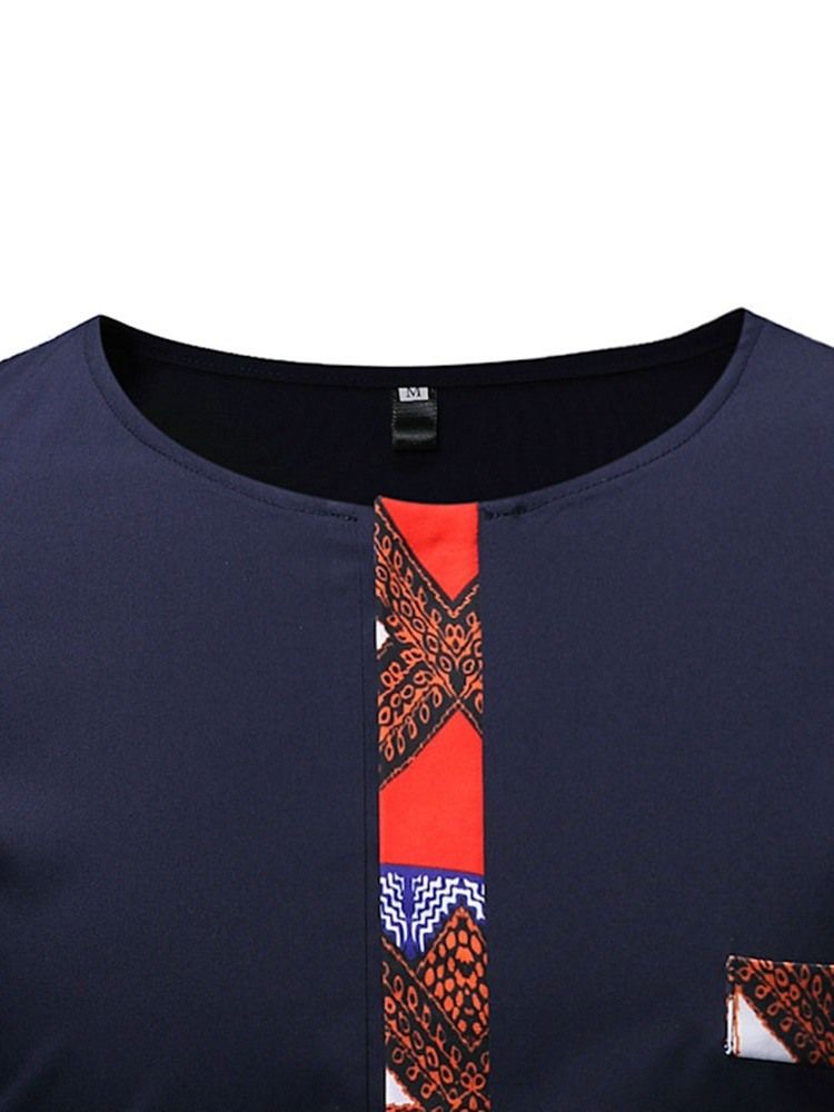 T-shirt Décontracté Pour Hommes À La Mode Africaine Dashiki Color Block Patchwork