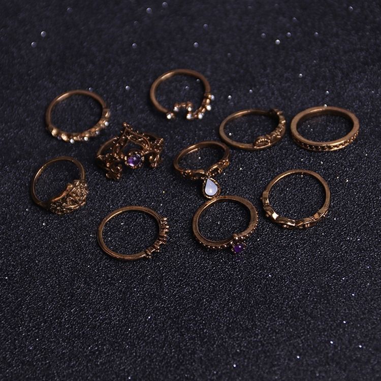 Bague 10 Pièces Couronne Tendance Pour Femme