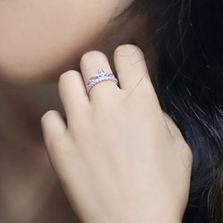 Bague En Argent Couronne Chic Avec Strass