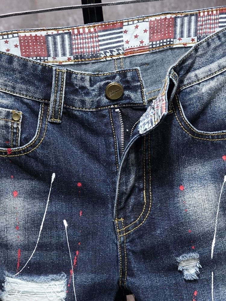 Jeans Pour Hommes Coréens À Taille Moyenne Avec Poche Droite Et Bloc De Couleur