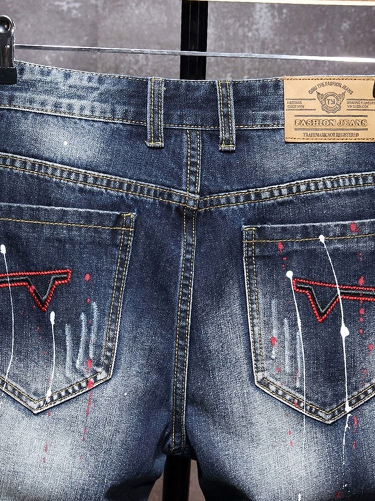 Jeans Pour Hommes Coréens À Taille Moyenne Avec Poche Droite Et Bloc De Couleur