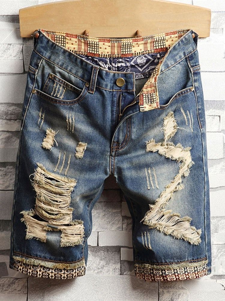 Jeans Pour Hommes À Fermeture Éclair Coréen À Gradient De Trou