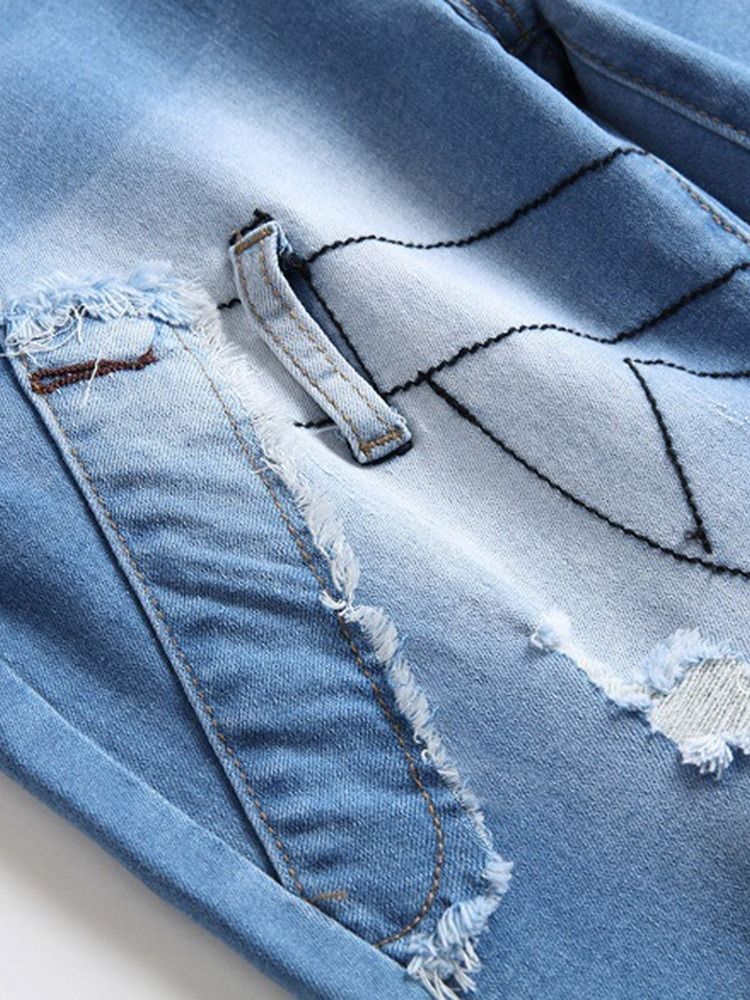 Jeans Pour Hommes À Fermeture Éclair À Patchwork Et Dégradé Droit