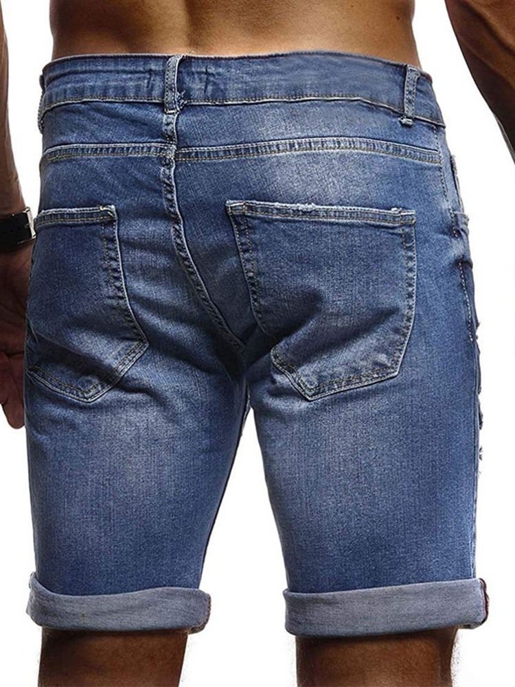 Jeans Pour Hommes À Fermeture Éclair À Taille Moyenne Et À Trou Dégradé Fin