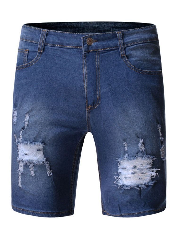 Jeans Pour Hommes À Fermeture Éclair À Taille Moyenne Et À Trou Dégradé Fin