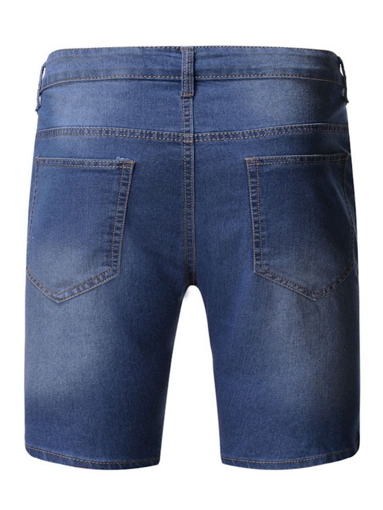 Jeans Pour Hommes À Fermeture Éclair À Taille Moyenne Et À Trou Dégradé Fin