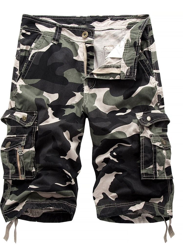 Pantalon Court Pour Hommes Avec Fermeture À Glissière Camouflage Droite