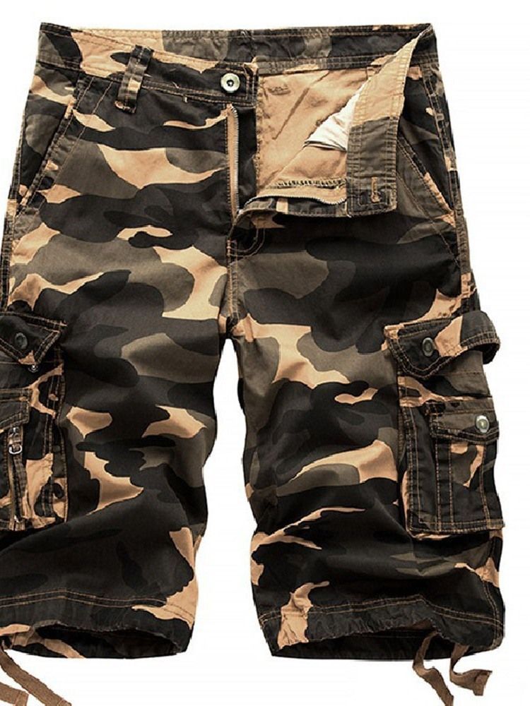 Pantalon Court Pour Hommes Avec Fermeture À Glissière Camouflage Droite