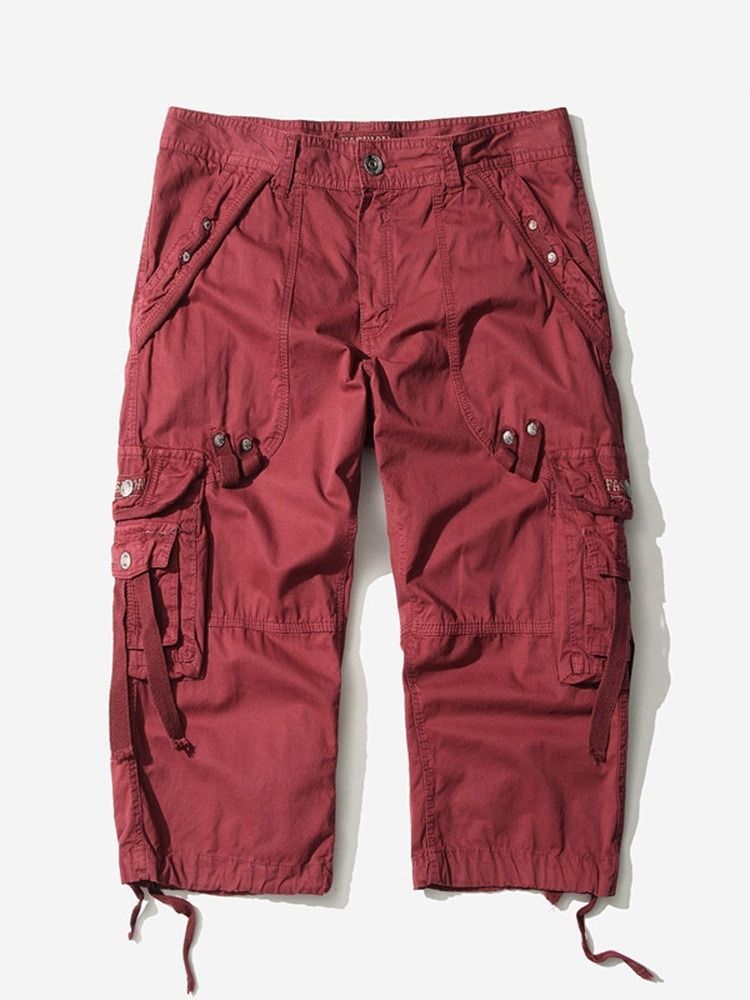 Short Cargo Droit Uni À Taille Moyenne Pour Hommes