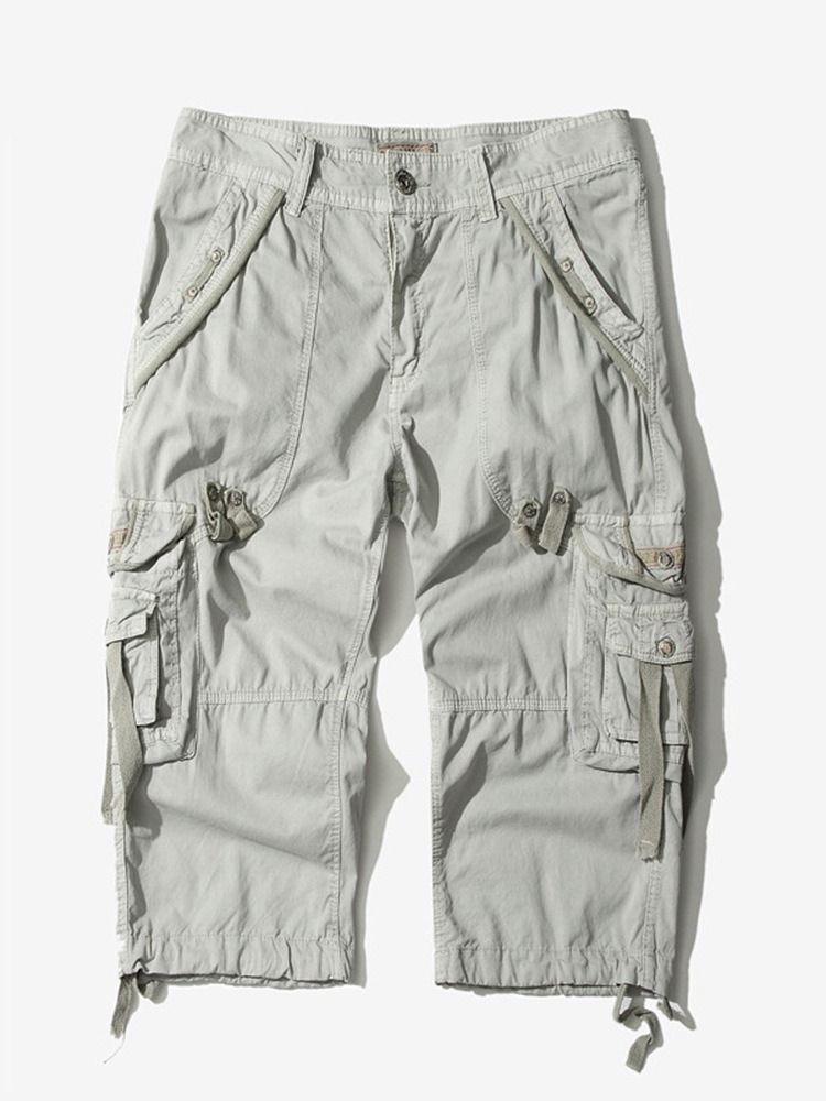 Short Cargo Droit Uni À Taille Moyenne Pour Hommes