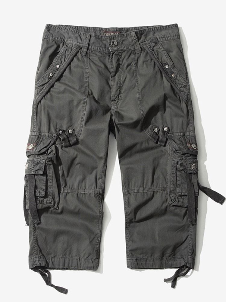 Short Cargo Droit Uni À Taille Moyenne Pour Hommes