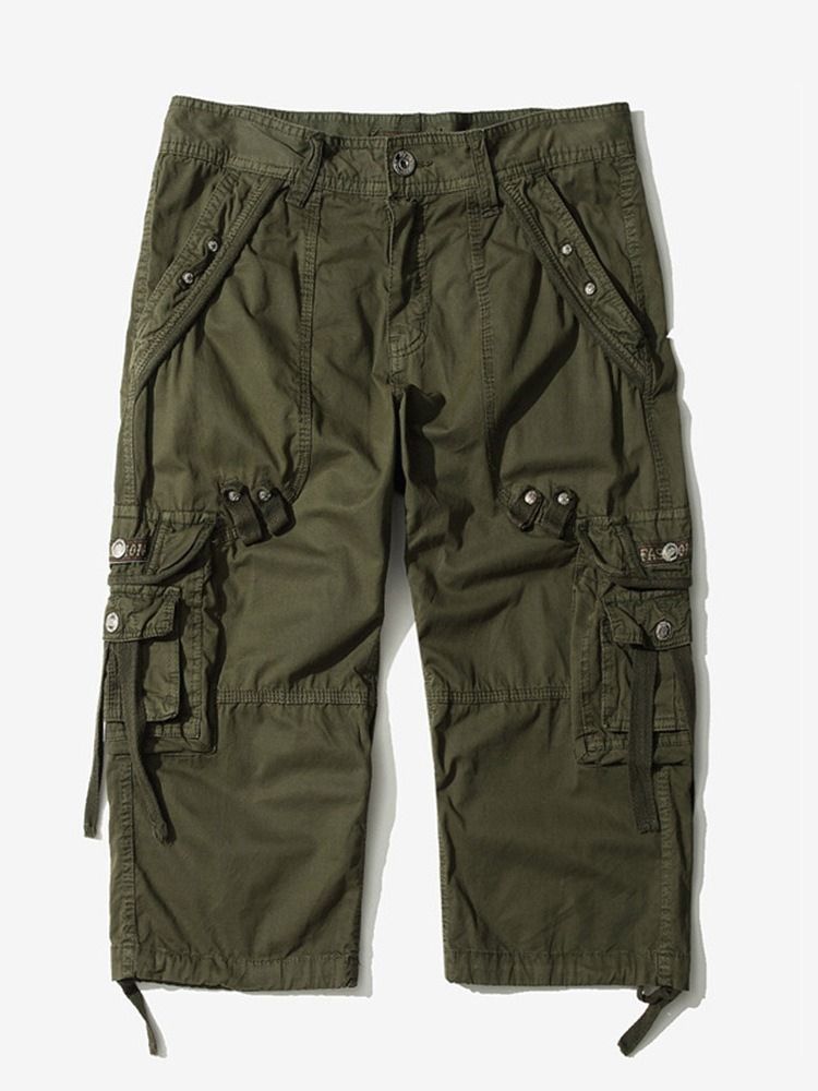 Short Cargo Droit Uni À Taille Moyenne Pour Hommes