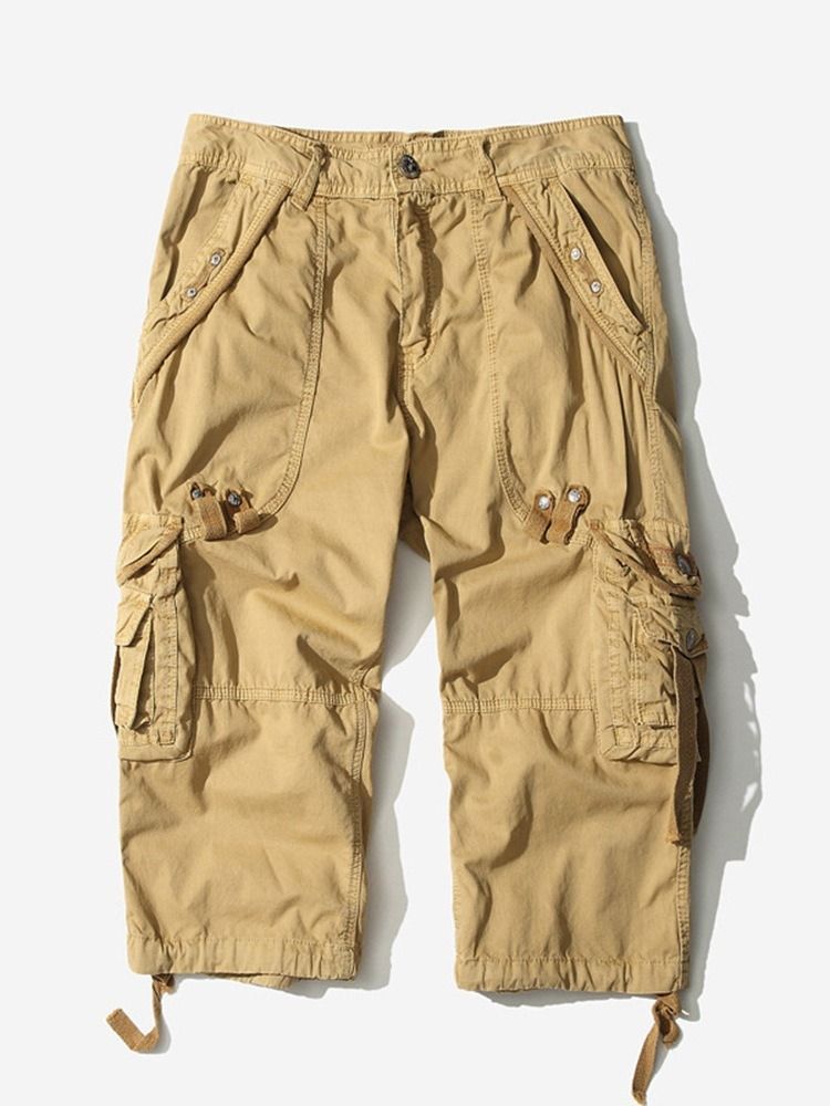 Short Cargo Droit Uni À Taille Moyenne Pour Hommes