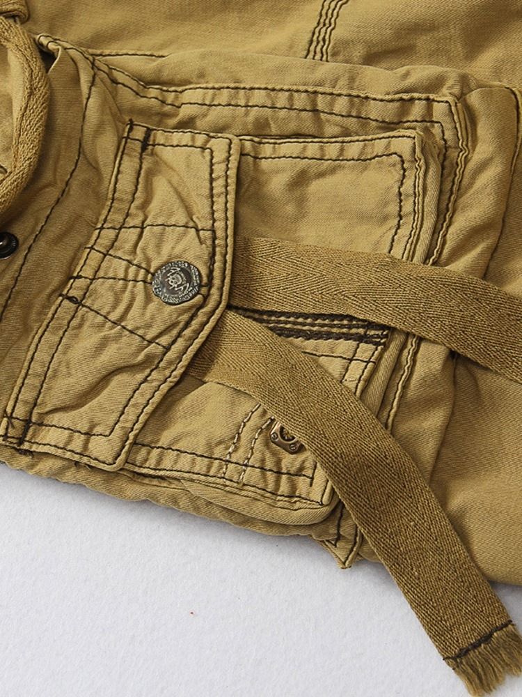 Short Cargo Droit Uni À Taille Moyenne Pour Hommes