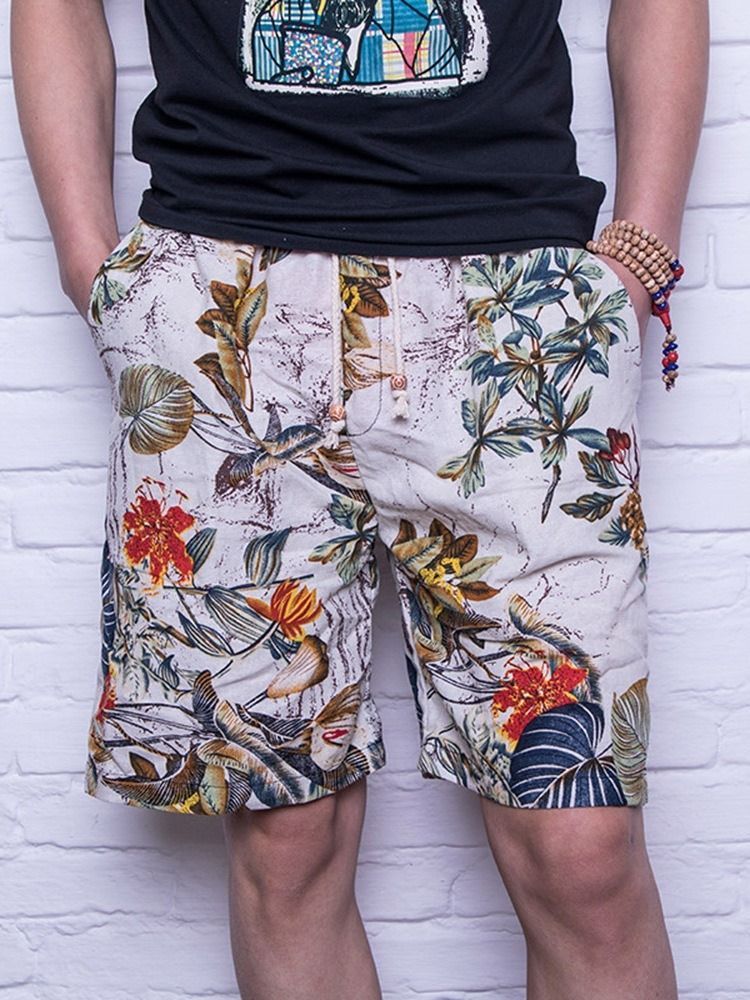 Short Décontracté À Lacets À Fleurs Et À Lacets Pour Hommes