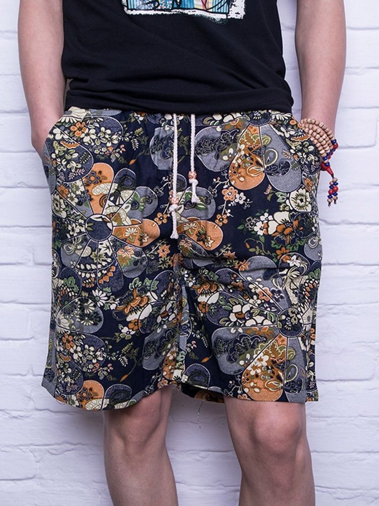 Short Décontracté À Lacets À Fleurs Et À Lacets Pour Hommes