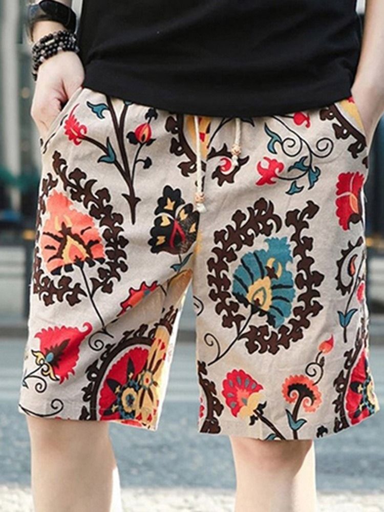 Short Décontracté À Lacets À Fleurs Et À Lacets Pour Hommes