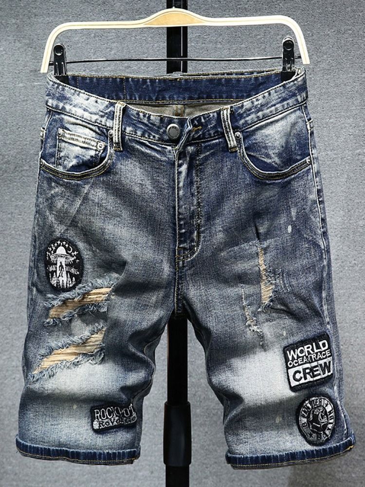 Short En Denim Pour Hommes À Taille Moyenne Et À Glissière Unie Et Mince