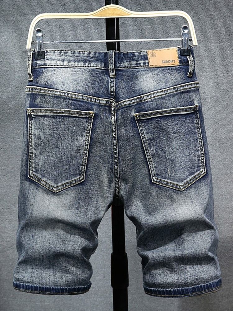 Short En Denim Pour Hommes À Taille Moyenne Et À Glissière Unie Et Mince