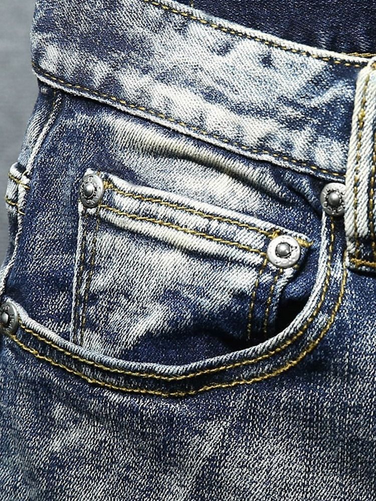 Short En Denim Pour Hommes À Taille Moyenne Et À Glissière Unie Et Mince