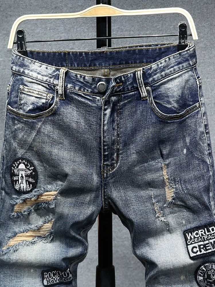 Short En Denim Pour Hommes À Taille Moyenne Et À Glissière Unie Et Mince