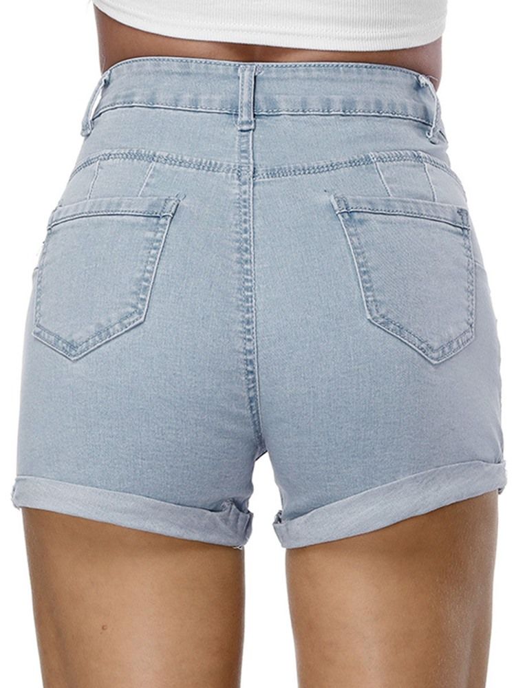 Short En Denim Uni À Taille Moyenne Pour Femme