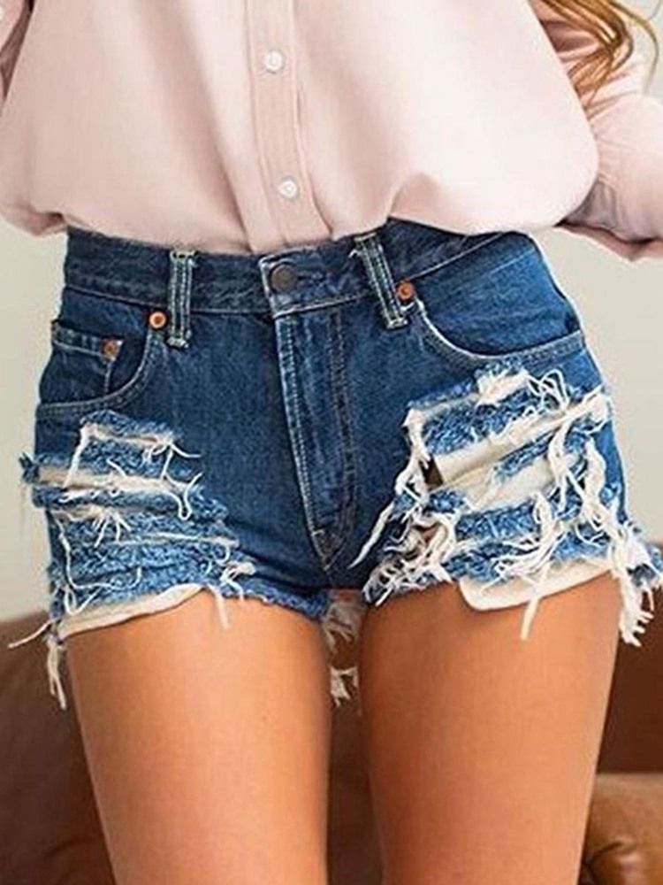 Short Pour Femme En Jean Déchiré Uni