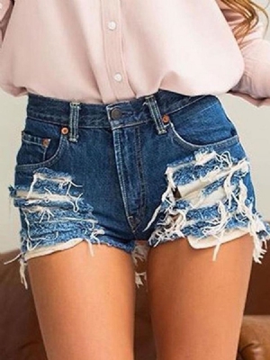 Short Pour Femme En Jean Déchiré Uni