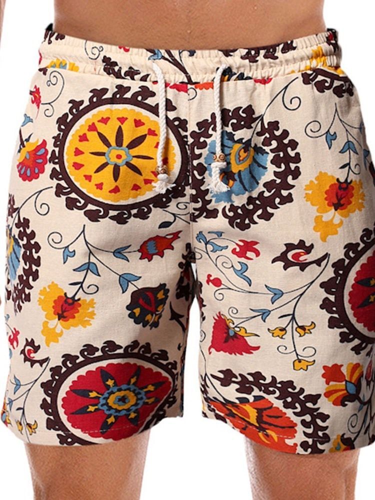 Short Pour Hommes Droit À Lacets Et Imprimé Floral À Taille Moyenne