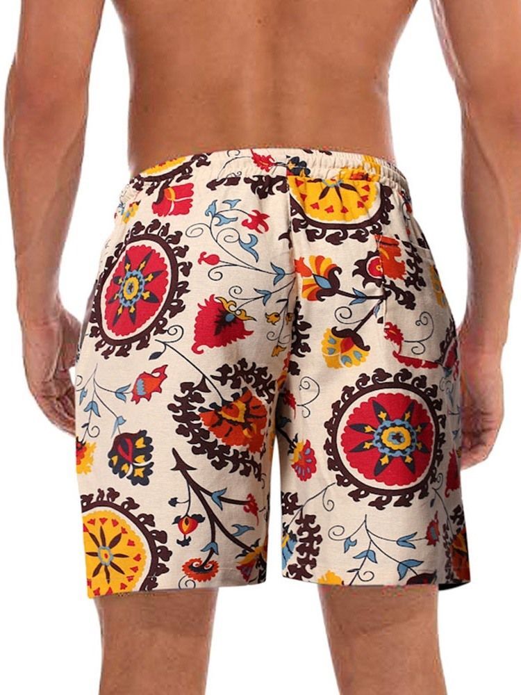 Short Pour Hommes Droit À Lacets Et Imprimé Floral À Taille Moyenne