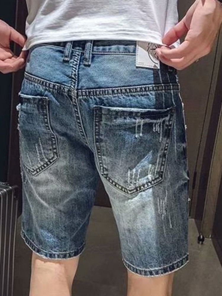 Short En Jean Décontracté Pour Hommes Avec Fermeture À Glissière Droite