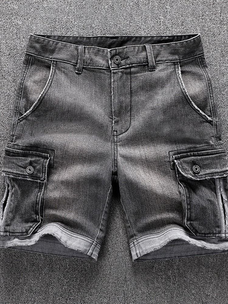 Short En Jean Droit À Taille Moyenne Et Fermeture Éclair Pour Hommes