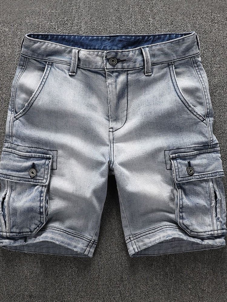 Short En Jean Droit À Taille Moyenne Et Fermeture Éclair Pour Hommes