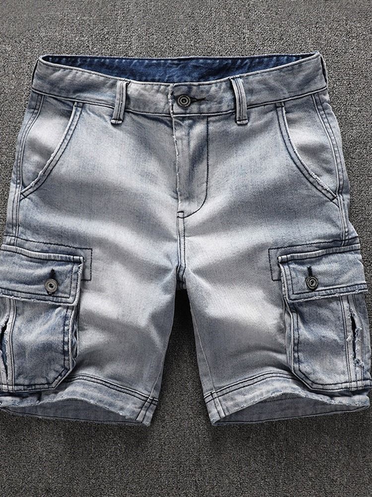 Short En Jean Droit À Taille Moyenne Et Fermeture Éclair Pour Hommes