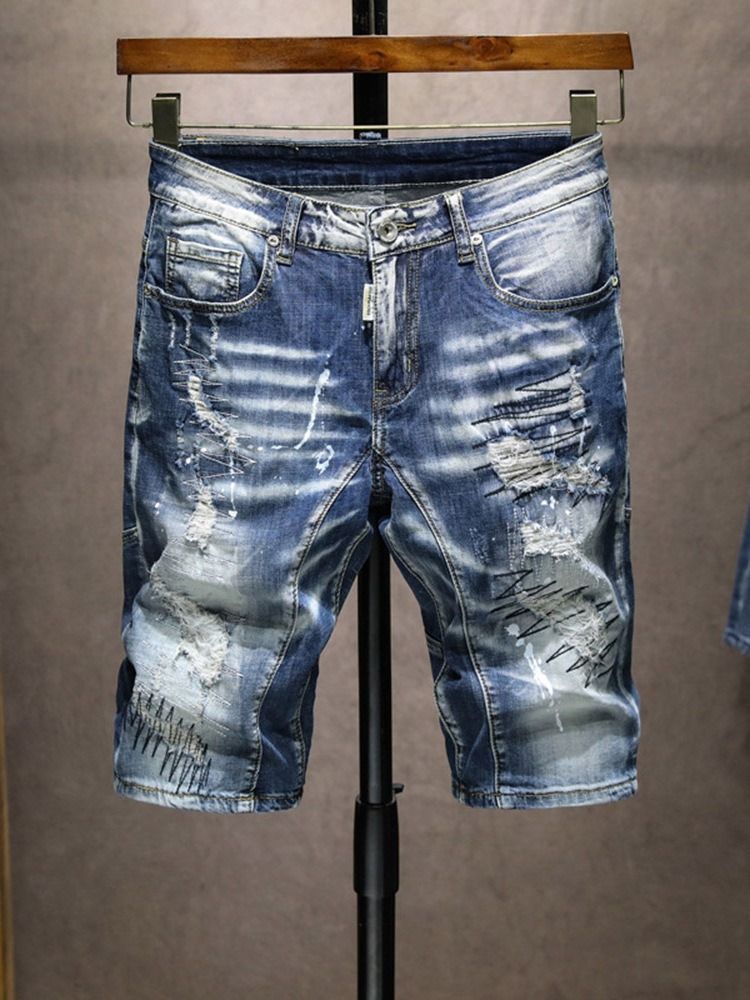 Short En Jean Hip Hop À Glissière Droite Pour Hommes