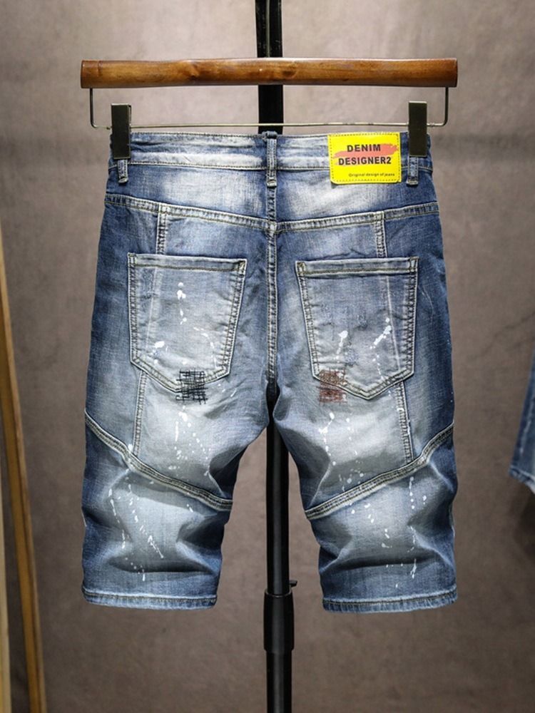 Short En Jean Hip Hop À Glissière Droite Pour Hommes