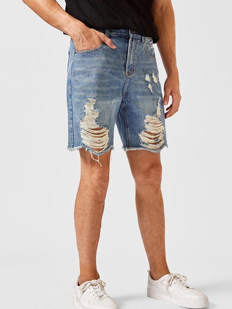 Short En Jean Pour Hommes À Fermeture Éclair Européenne À Boutons Droits