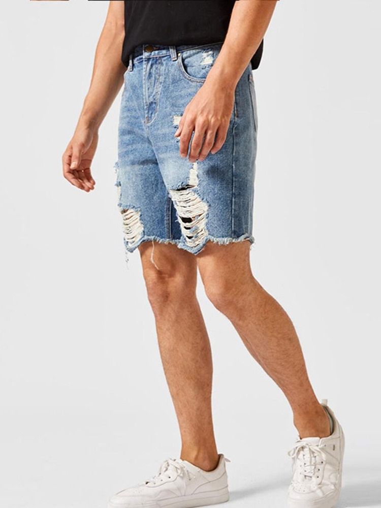 Short En Jean Pour Hommes À Fermeture Éclair Européenne À Boutons Droits