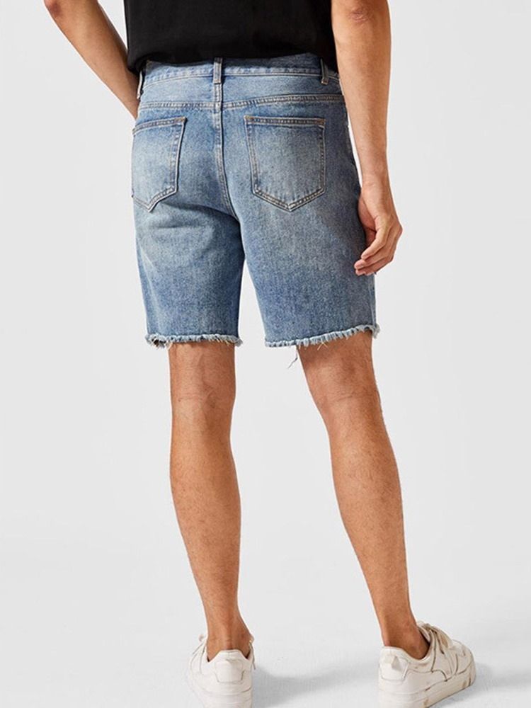 Short En Jean Pour Hommes À Fermeture Éclair Européenne À Boutons Droits