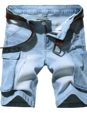 Short En Jean Pour Hommes À Fermeture Éclair À Taille Moyenne