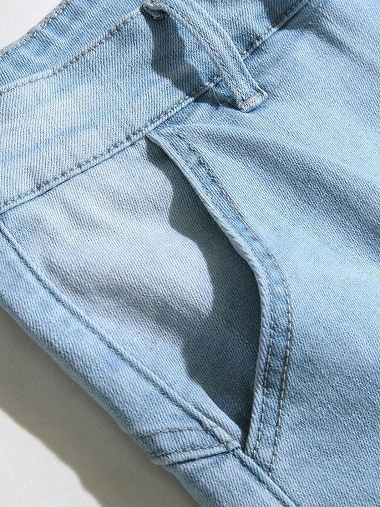 Short En Jean Pour Hommes À Fermeture Éclair À Taille Moyenne