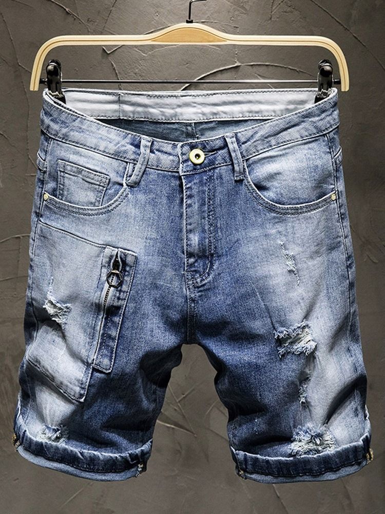 Short En Jean À Poche Et Fermeture Éclair Pour Hommes