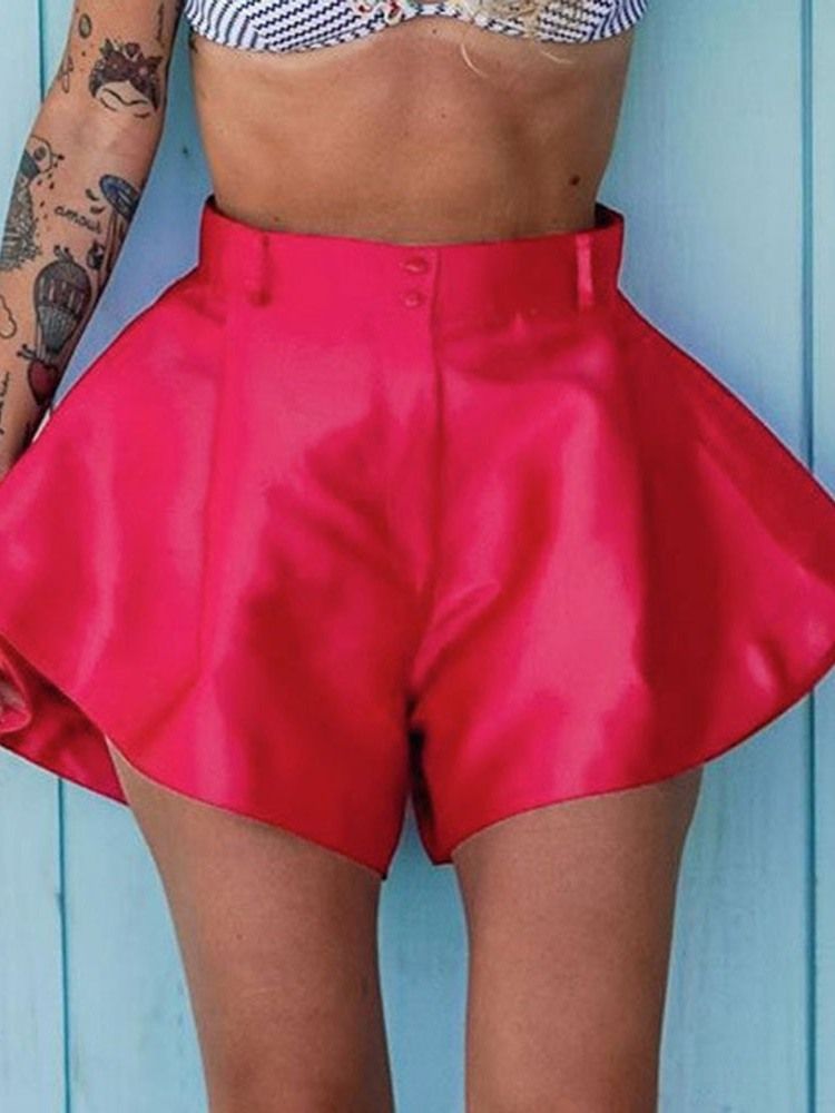 Short En Patchwork Uni À Jambes Larges Et Fermeture Éclair Pour Femmes