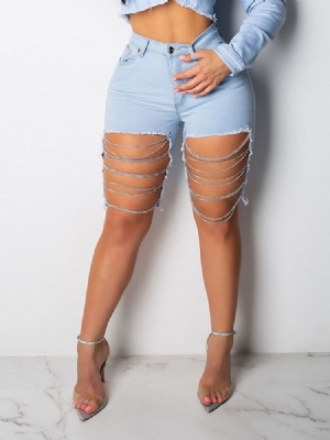 Short Skinny Uni À Chaîne Asymétrique Pour Femme